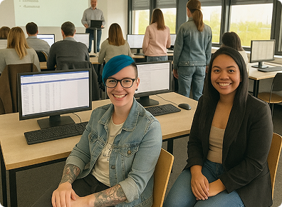 Präsenzkurs zur Weiterbildung in der Pflege – Schulung mit Teilnehmern im Seminarraum