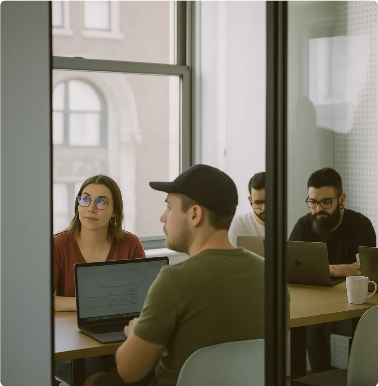 Pflegeschüler nehmen an einer Inhouse-Weiterbildung teil und lernen gemeinsam am Bildschirm neue Pflegeinhalte mit Fördermöglichkeiten.