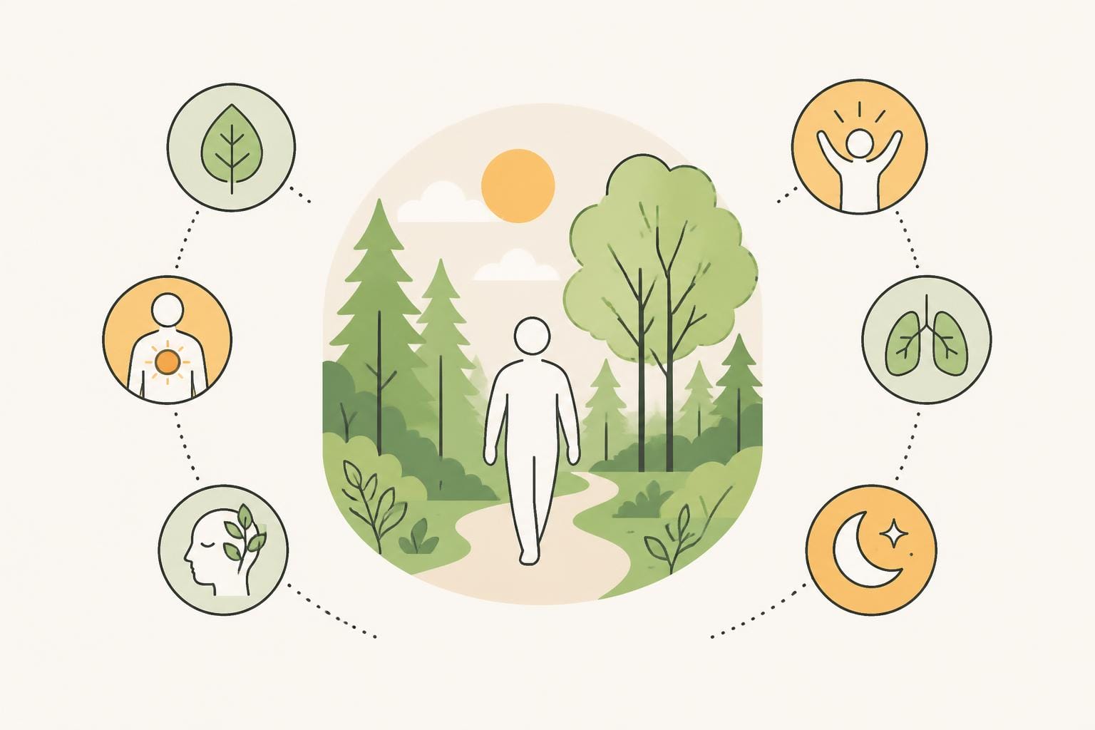 Illustration zum Beitrag: Interessant: Effekte des Waldbadens auf verschiedene Beschwerdebilder